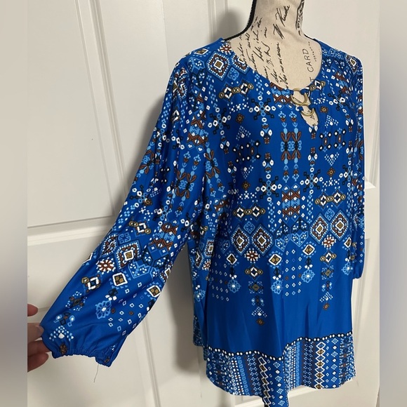 Ruby Rd. Blue Patterned Blouse - Picture 4 of 11